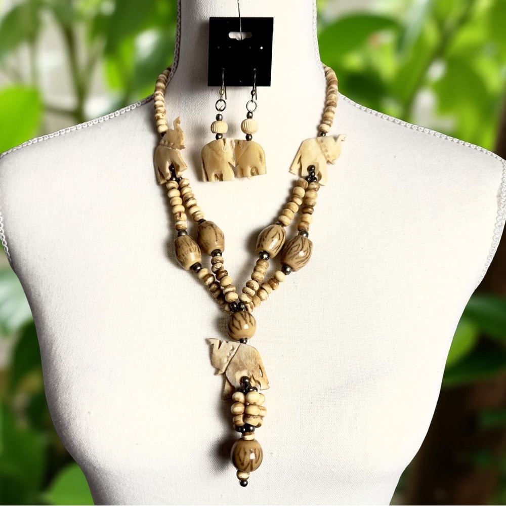 Vintage Bohemian Elephant Multi Strand  Necklace & Earring Set - Picture 2 of 6